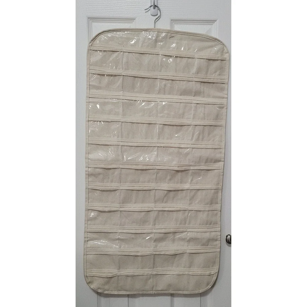 Closet Complete Hanging Jewelry Organizer 80 Pockets Cream Cotton Canvas 2 sided